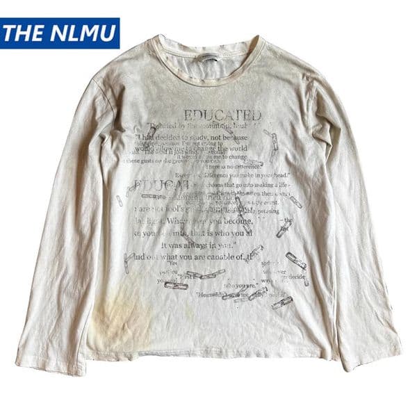 Vintage Long Sleeve T Shirts Letter Graphic Dirty Washed Tshirts Loose Casual Tee Tops Unisex Retro Tshirts Y2K 251028