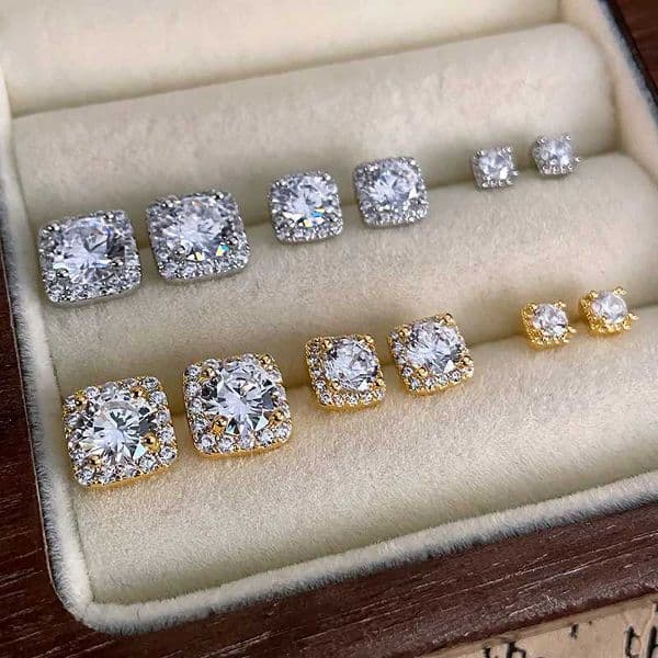 Light Luxury Elegant Simple One Card Three Pair Square Geometric Stud Earrings For Women Fashion Simple Crystal Jewelry Gifts Y250401