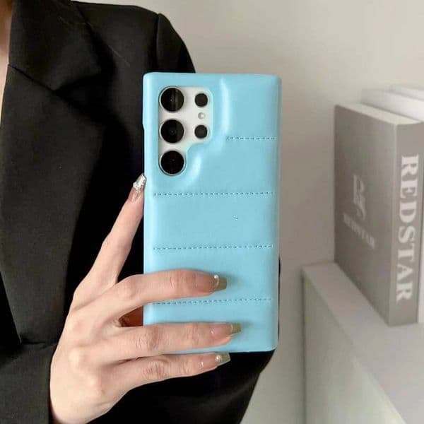 Luxury Solid Color Matte Leather Down Jacket Hard PC+Soft TPU Phone Case For Samsung S24 S23 Ultra Plus Bumper Back Cover