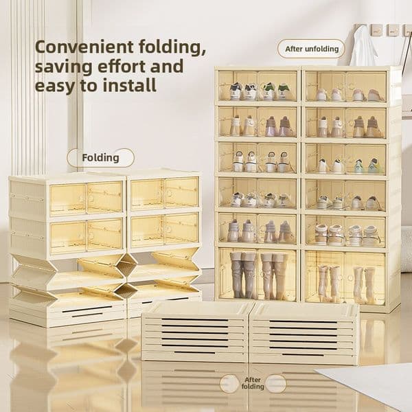 Household door shoe dust storage cabinet free installation shoe rack double row folding shoe cabinet storage integrated storage box