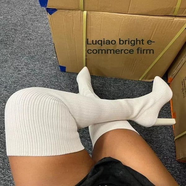Woman Over The knee Boots Winter Thigh Knitted Elastic Socks Shoe Warm Sexy Stilettos Heels Pointed Long Boots 3643 botas mujer 251030