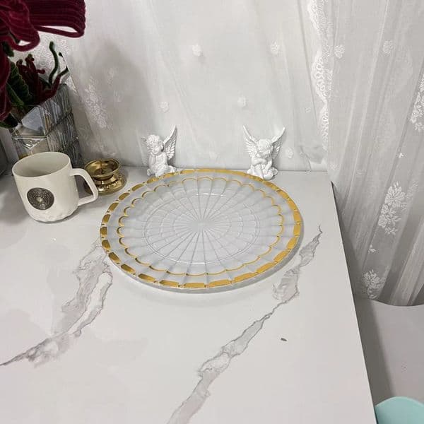 Classic Transparent Retro Gold Border Plate Fruit Plate Wedding Banquet Plate European Home Decoration Tray Snack Plate