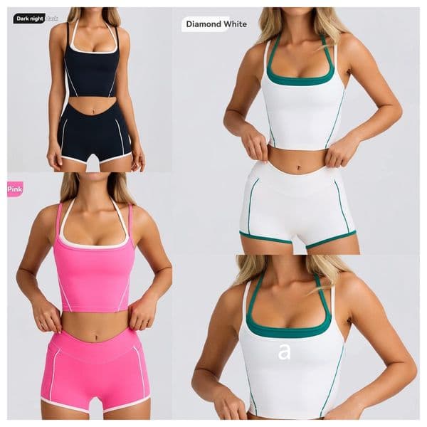 Women Clothes Yoga Set 2 Pieces Workout Outfits Fitness Sportswear Gym Tracksuit Leggings Sports Bra Athletic Wear High Waist Shorts Workout Sets Scrunch Shorts