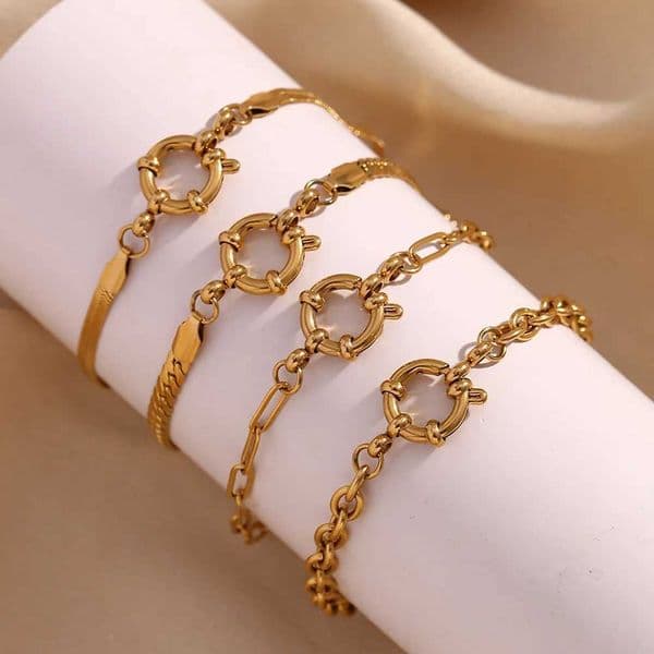 E. B.belle slingshot buckle per clip bracelet 18K gold-plated womens bracelet 316L stainless steel jewelryXJ250402
