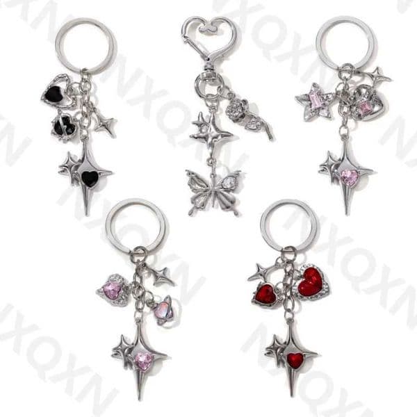 Y2K heart-shaped star butterfly enamel keychain classic love flying insect keychain womens good gift handmade jewelry set X250402