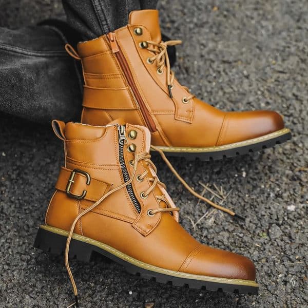 Quality Men Leather Boots Metal Double Zipper Motorcycle Boots Oxford Business Men Ankle Boots Autumn Winter Shoes Large Size 48 251031