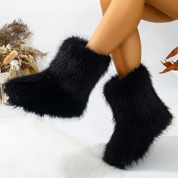 Cross border hot girl fur boots from Europe and America winter warm and fashionable mid top boots plus size thick soled fashion snow boots designer shoes