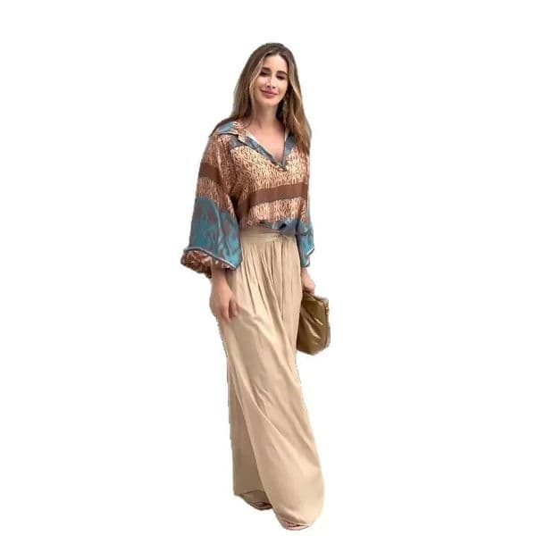 Fashion Printed Shirt Wide Leg Pants Suit Women Autumn Casual Retro Loose Top And Trousers Twopiece Set For Women 251028BJ