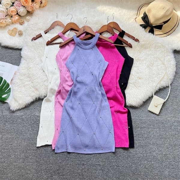 YuooMuoo Ins Sexy Package Hips Knitted Dress Women Fashion Y2K Diamonds Bodycon Mini Dress Streetwear Lady Outfits 250317