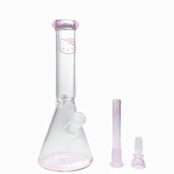 10inch Cute Kitty Design Glass Bong Beaker Hookah Smoking Water Pipe Bubbler with pink downstem and 14mm tobacco bowl