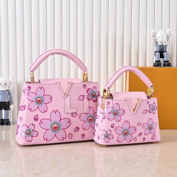 Capucines tote bag Murakami Cherry blossom bag Women luxury designer crossbody handbag Top quality pink Leather Shoulder tote bag mini luxury handbags