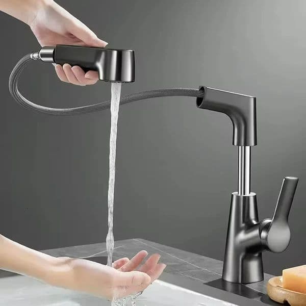 Pull Out Lift Kitchen Faucet 360 Rotatable Bathroom Basin Stainless Steel Sink with Sprayer 251028