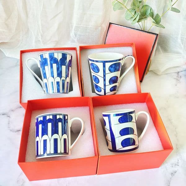 Nordic Simple Geometry British Style Polygon Pattern Blue Mug Breakfast Milk Couple Cup Gift 222