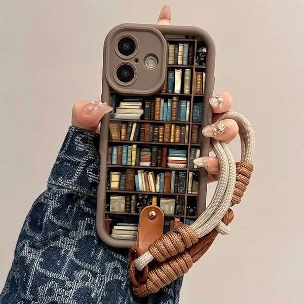 Wrist Chain Lanyard Phone Case for iPhone 17 16 15 14 13 12 11 Pro MAX XS Max XR 7 8 Plus Air Book Shelf Creative Soft Cover