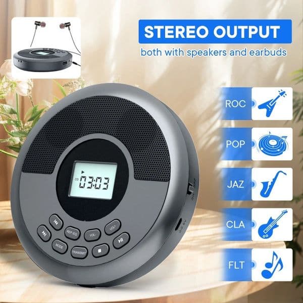 CD Player Bluetooth Discman Sers Headphones Walkman with USB Bluetooth Transmitting MP3 U Disk Album Player Rechargeable 251024