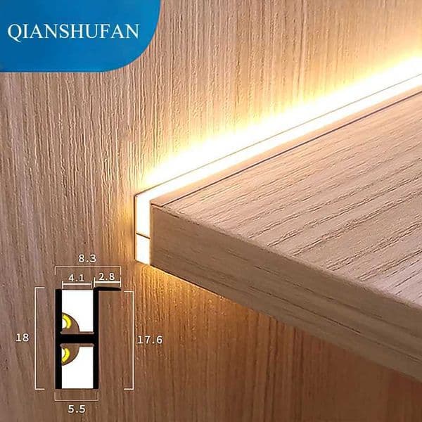 Built in LED invisible cabinet strip light shelf 18mm panel edge backlight 12V up and down beam glow cardboard box X250402