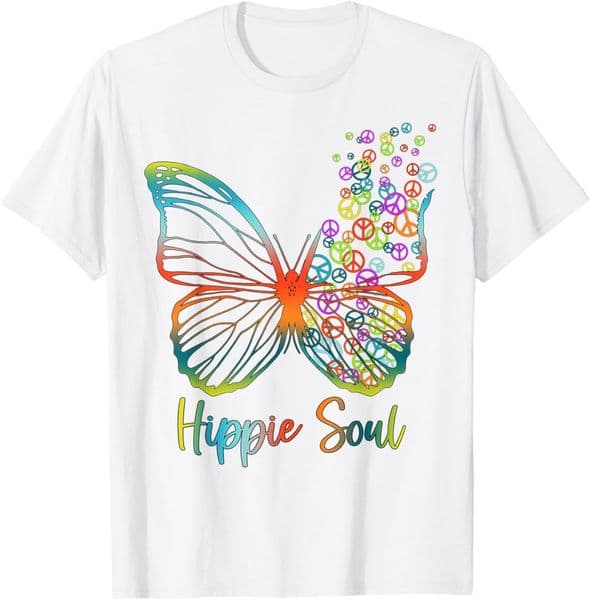 T shirt for Mens Pretty Hippie Soul Butterfly with Peace Signs Hippie Graphic Tee Casual Tops Clothes Short sleeve cool Fashion Trends
