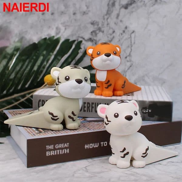 NAIERDI Safety Creative Cartoon Door Stopper Silicone Tiger Home Stop Wedge Catcher Children Toy Security Baby Protect 251028