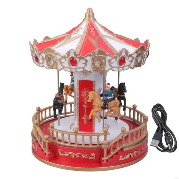 97QD Holiday Rotating Musical Decoration LED Lighted Christmas Carousels Ornament with USB Battery Power Option Gift for Kids 251031