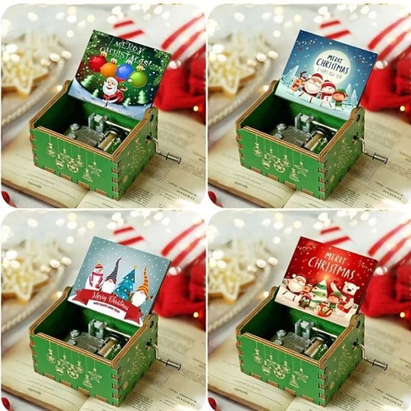Merry Christmas Series Music Box Wooden Antique Carved Hand Cranked Classic Theme for Birthday Party Gifts Family Decor 251031