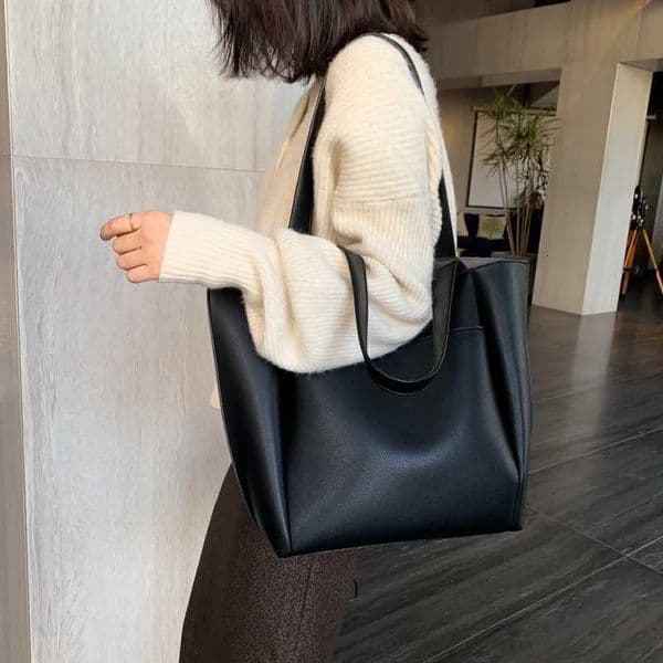 High Quality Soft Leather Woman Casual Tote Shopper Solid Color Handbags Large Capacity Single Shoulder Bag with Outer PocketXJ251103
