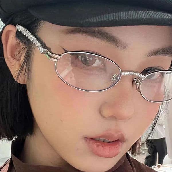 Fashion Eyeglasses Frames For Women Men Silver Oval Glasses Anti Blue Light Small Sunglasses With Metal Frame 251030