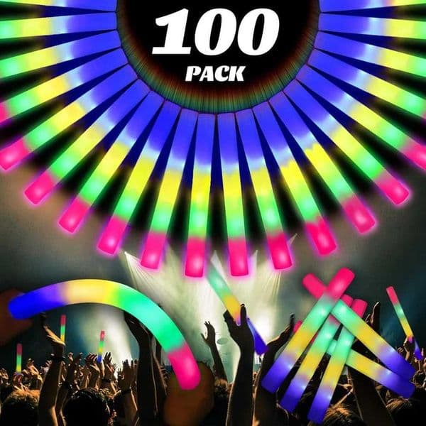 100 pieces of 18.5-inch foam luminous sticks in bulk 4-color LED light foam sticks luminous party supplies X250402
