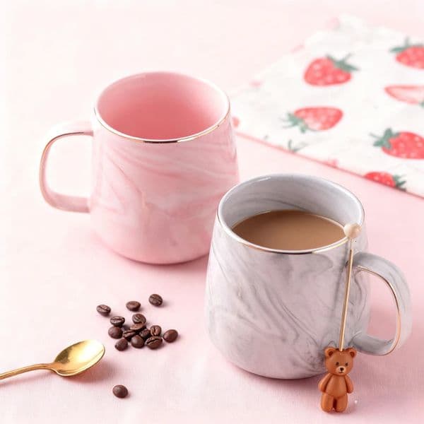PinkGrey Ceramic Mug Nordic Ins Style Marbled Gold Rim Coffee Cup Oatmeal Breakfast Valentines Day Dift Couple water cups 251031