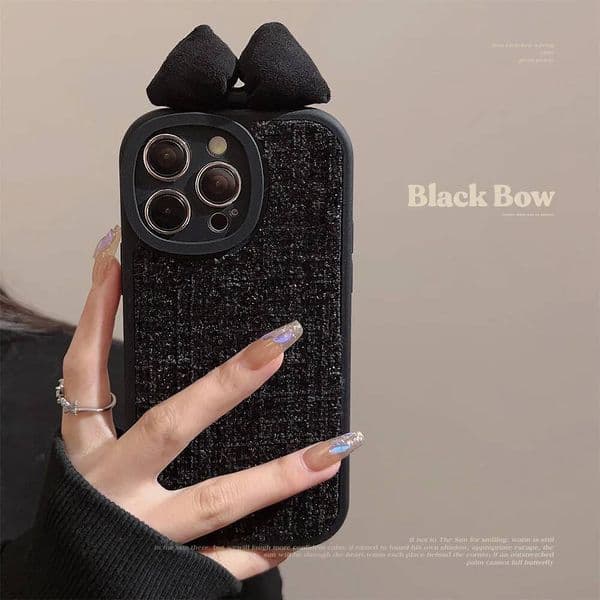 Luxury Woven Tweed Plaid Cloth 3D Bow Phone Case For iphone 16 15 14 13 12 Mini 11 Pro Max XR X 7 8 Plus Shockproof Bumper Cover