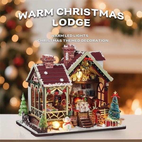 Christmas Night Warm House Miniature Dollhouse DIY Kit with Music Box Desktop Decor Creative Gift English Color Box 251015ww