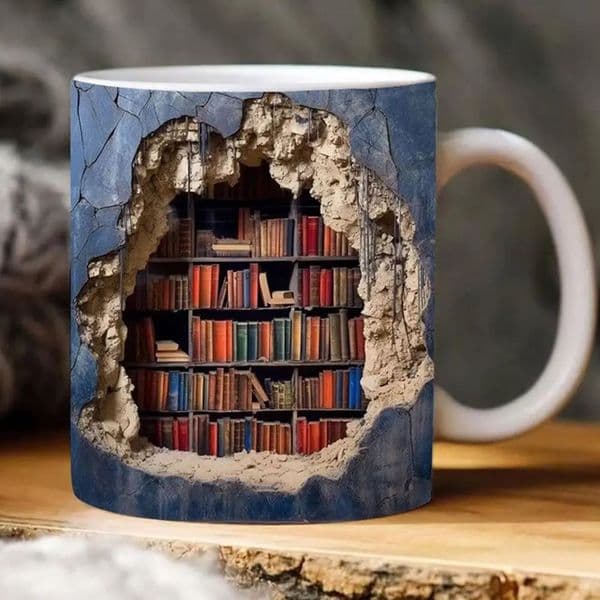 3D Bookshelf Mug Library Shelf Cup Book Lovers Ceramic Coffee Cool Christmas Gifts For Readers MultiPurpose 251031
