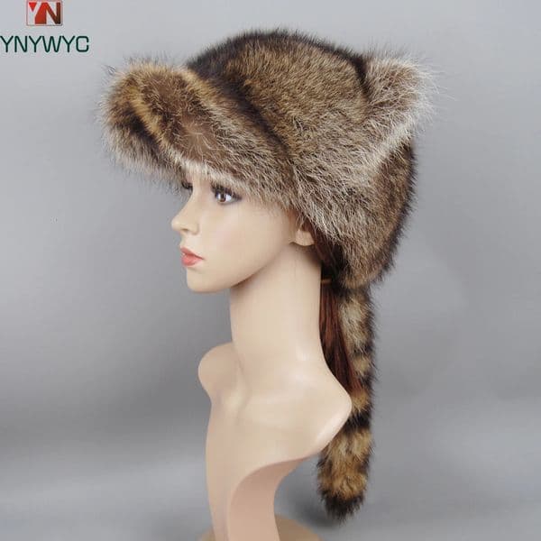 Lady Natural Raccoon Fur Hat Brim Baseball Cap Tail Women Winter Elegant Stylish Thick Warm Caps 251103