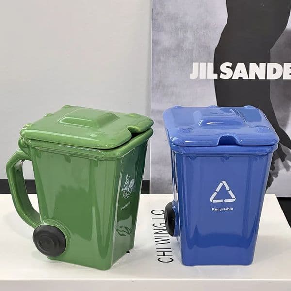 Creative Ceramic 3D Recycling Bin Mug Shape Garbage Trash Can Coffee Cup can modeling cup personality funny ceramic cups 251031BJ