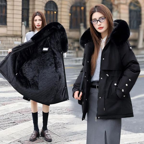 Keep Warm Jacket with Big Fur Hat Autumn and Winter Thick Cotton Coat Long Sleeved Parker 251103
