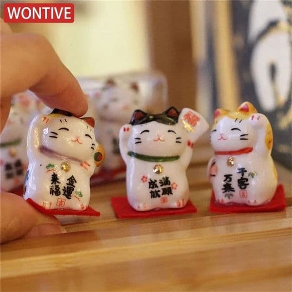 Pack of 3 Pieces Mini Ceramic Lucky Fortune Cat Desktop Car Decoration Figurines Cute Kitten Maneki Neko Ornament 13 Inch Tall 251028BJ