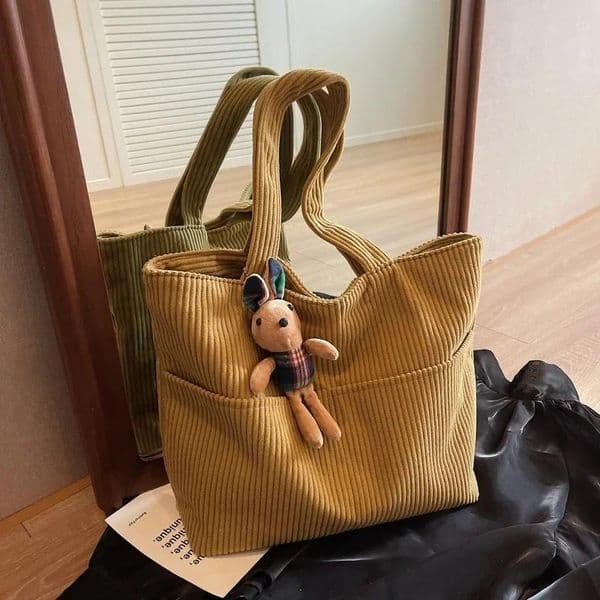 Totes Autumn And Winter Retro Fashion Large Capacity Striped Corduroy Shoulder Bag 2025 Texture Tote Mommy