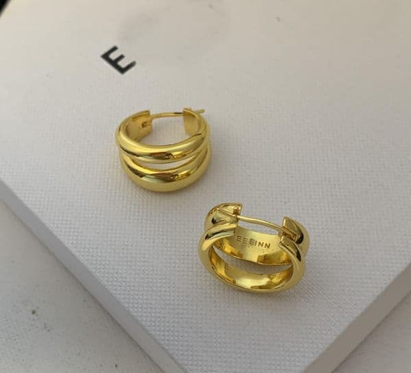 Gold Hoop Designer Earrings For Women Double Layered Personality Jewellery Luxury Stud Girls With Gift Box Christmas Gifts
