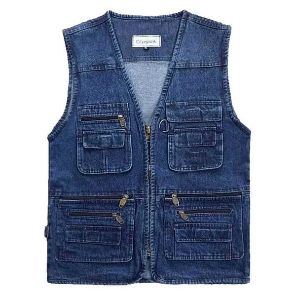 2021 Big Size V-Neck Classic Multi Denim Work Vest Mens Solid Casual Waistcoat with Many Pockets Fishing Vest Sleeveless Jacket X250403