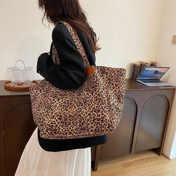 Oversized Leopard Prints Shoulder Bags for Women Deformable Canvas Large Capacity Shopping Totes 2025 New HandbagsXJ251103