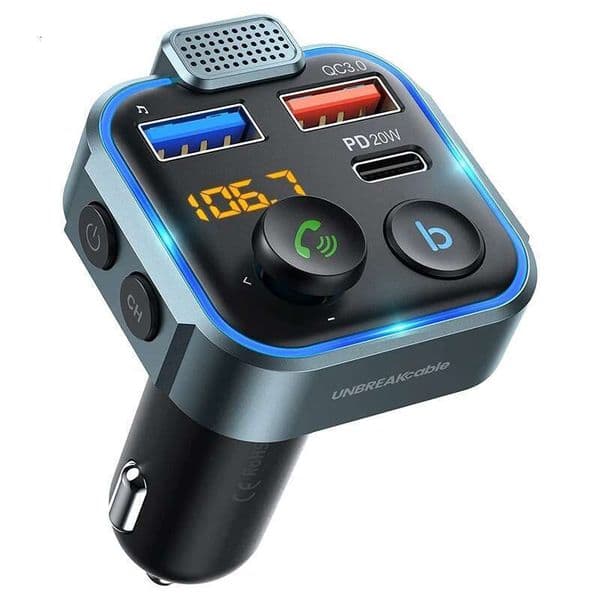Bluetooth 5.0 FM Transmitter , Car Mp3 Player Radio Music Adapter Charger, Supports Hands-Free Siri Google Assistant