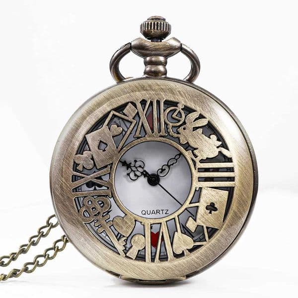 New Bronze Quartz Pocket Watch Retro Alice Theme Pocket Fob Watch Pendant Necklace Pocket Watch Men Womens GiftW251103