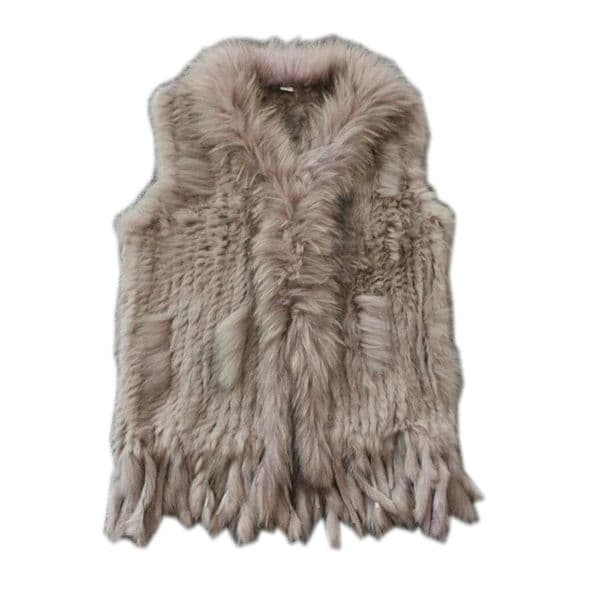 ladies Genuine Knitted Rabbit Fur Vest With Raccoon Trimming Waistcoat Winter Jacket harppihop fur 251103