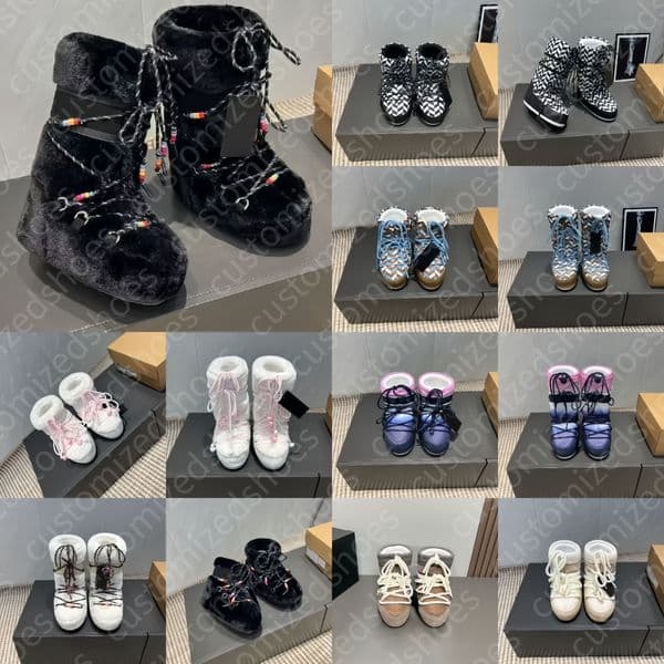 Boots Top Quality designer boots woman winter boot Cotton Designer Women Thick Heel Sole Ankle booties Snow boots 11 Fur Furry thigh high Fluffy Fall Platform shoes