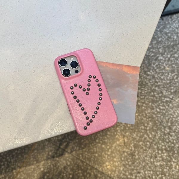 Rivet Heart Phone Case Suitable for iPhone 17/16 Pro Max Fashionable iPhone 15/14 Pro Simple Shockproof