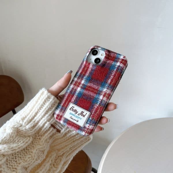 Velvet Red and Blue Color Block Phone Case Compatible with iPhone 17/16 Pro Personalized Protective Cover iPhone 15/14 Simple