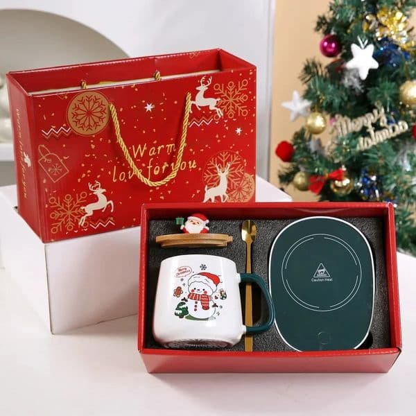 Christmas Gift Year Set55 Thermostat Mugs Cup Snowman Ceramic with Lid Spoon Coffee Cups for Home or Office 251031BJ