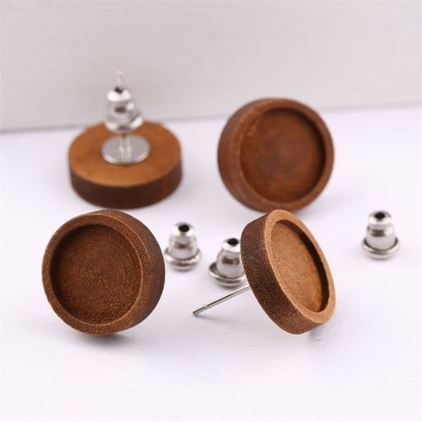 10pairs Fit 12mm Cabochon Wood Earring Base Blanks Stainless Steel Earrings Post Stud Bezel Setting Diy Jewelry Making Supplies 251008