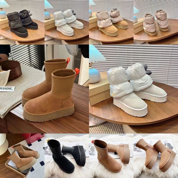 Classic Mini Dipper Puffer Snow Boots Ankle Boot Sweater Letter Designer Bottes Fashion Chestnut Black Beige Sheepskin Warm Wool Platform Thick Bottom Booties 35-42
