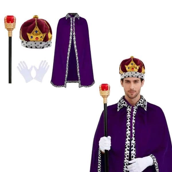 4 men's king costumes, velvet purple hats, king costumes prince robes, Jesus Nativity costumes Cosplay costume accessory sets