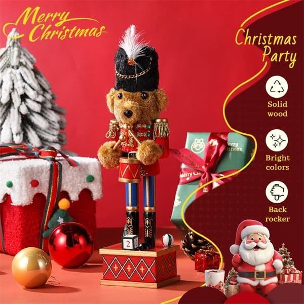 28CM Little Bear Nutcracker Tin Soldier Christmas King Decoration Ornament Wooden Crafts 251028